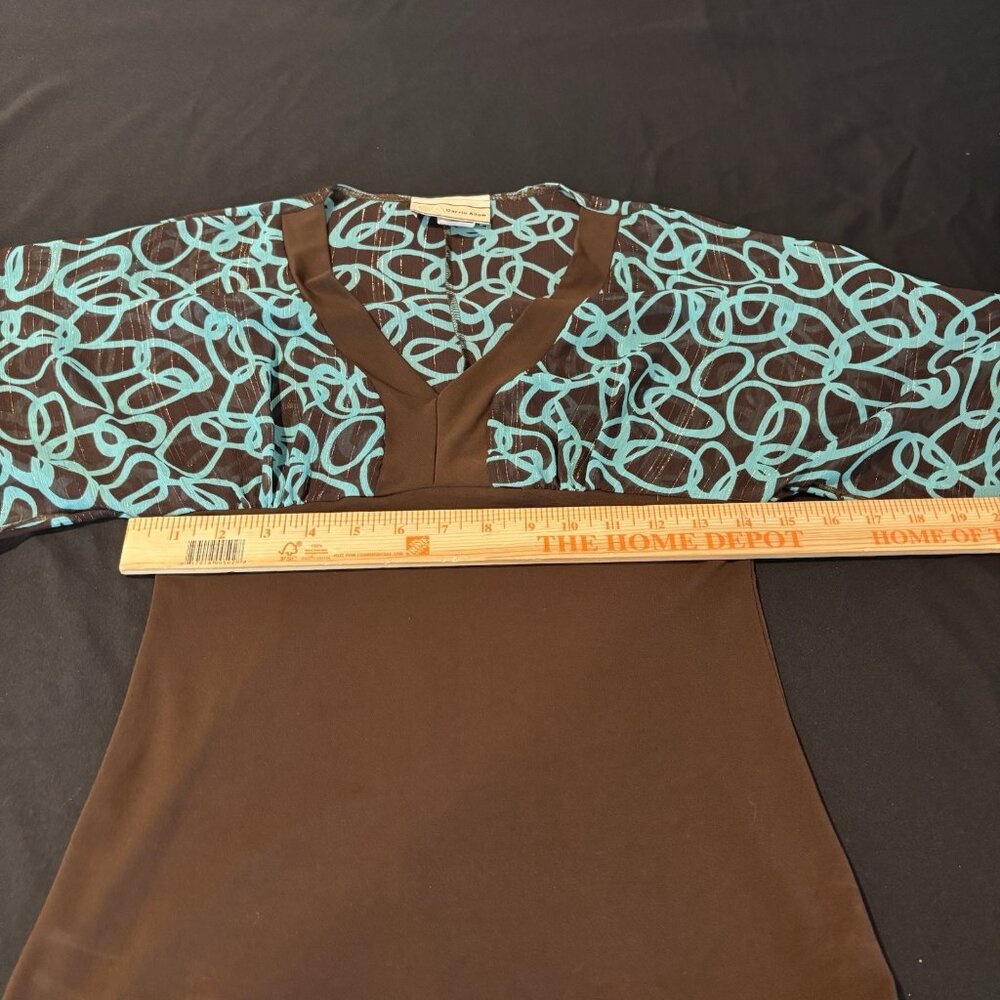 VTG Y2K Carrie Allen Women's Brown Blue Sheer BabyDoll Blouse Sz‎ Large Metallic - Picture 8 of 12